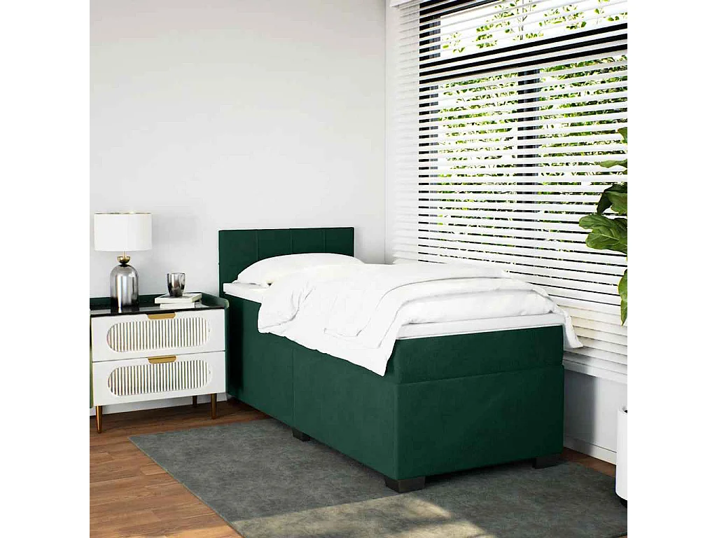 Cama box spring con colchón terciopelo verde oscuro 80x200 cm