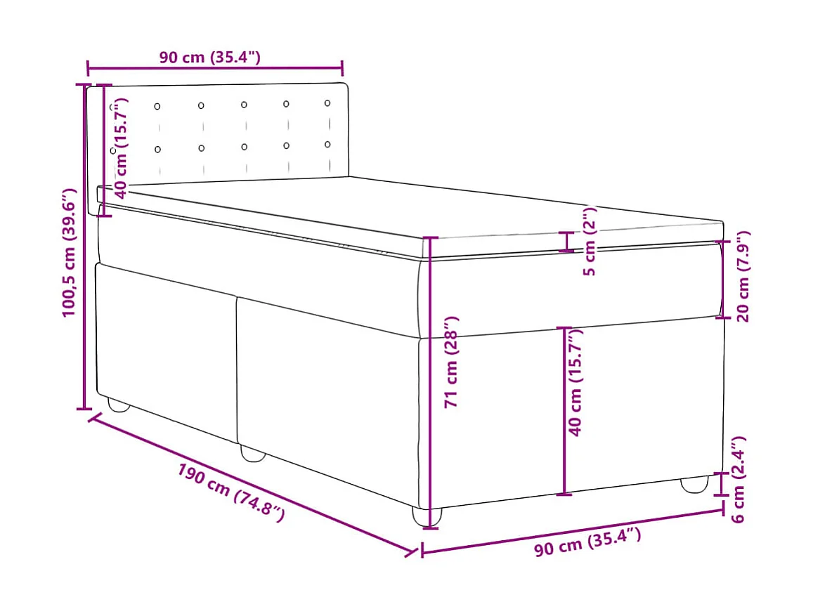 Boxspring met matras stof lichtgrijs 90x190 cm