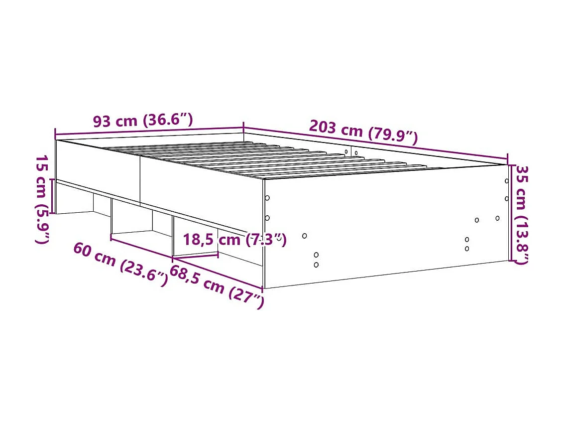 Bedframe bewerkt hout zwart 90x200 cm