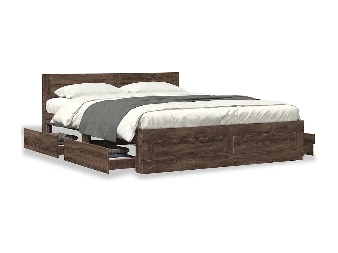 Cadre de lit tête de lit sans matelas chêne marron 160x200 cm