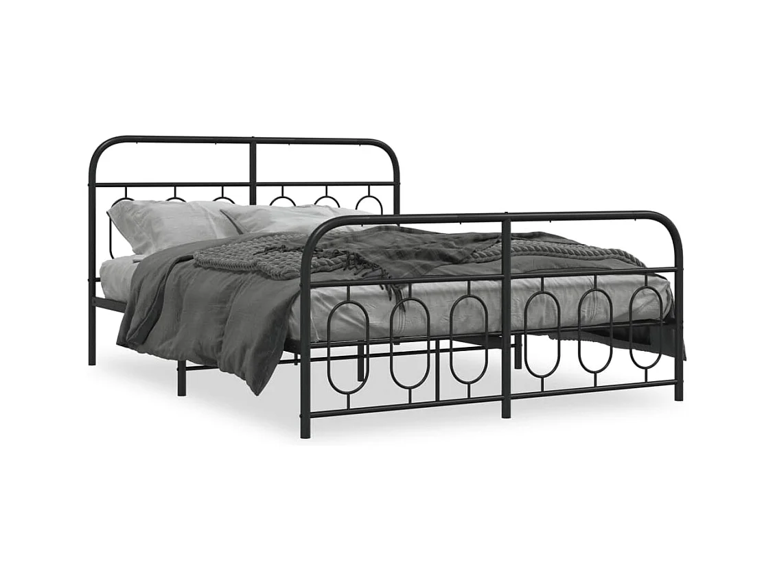 Cadre de lit métal sans matelas avec pied de lit noir 135x190cm