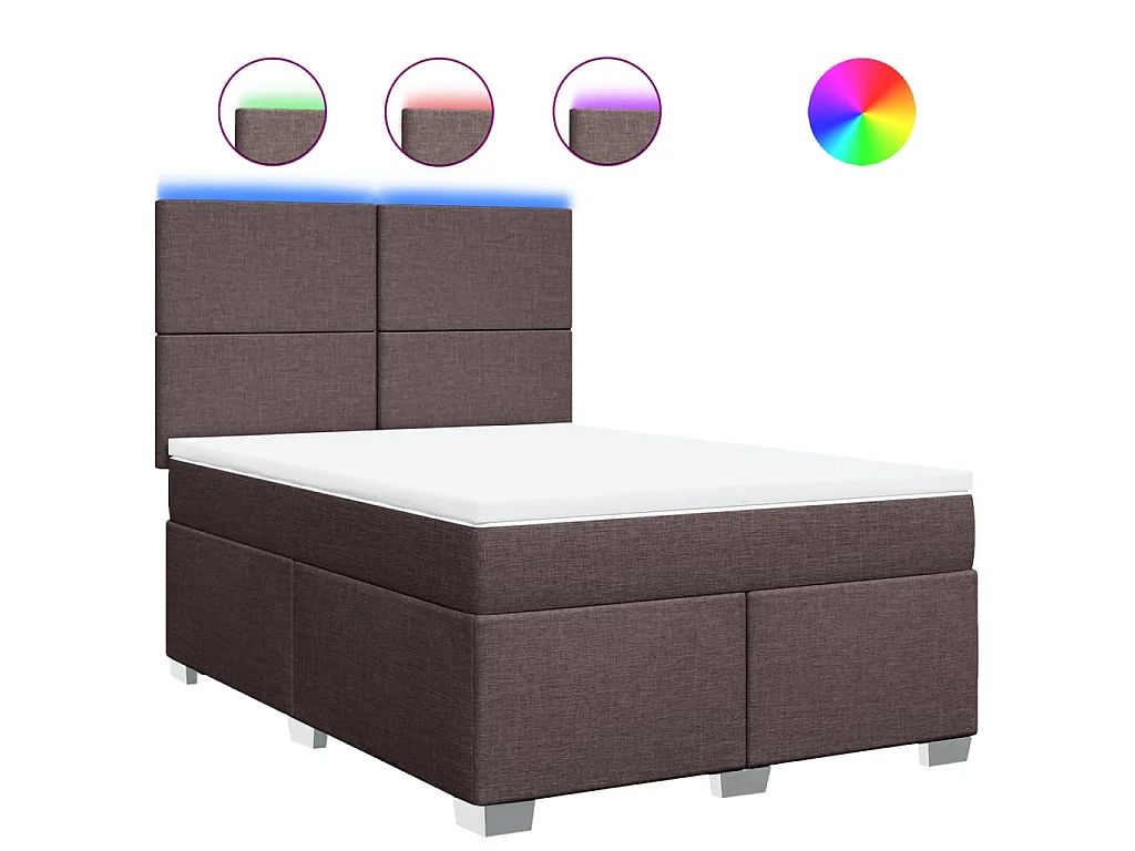 Cama box spring con colchón tela marrón oscuro 140x200 cm