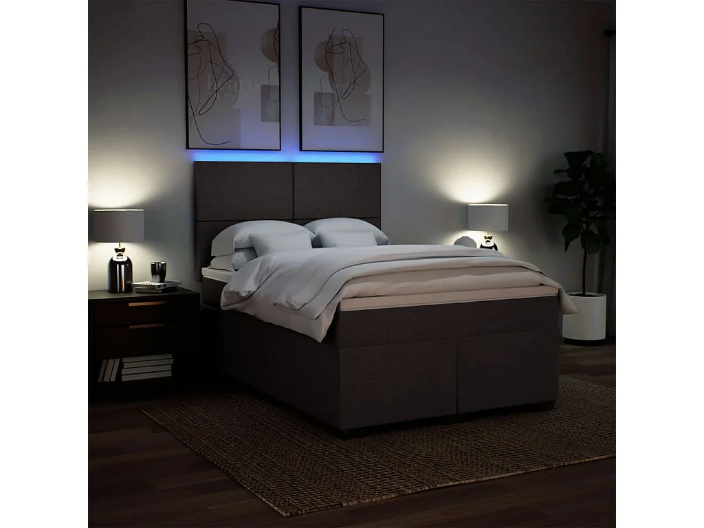 Cama box spring con colchón tela marrón oscuro 140x200 cm