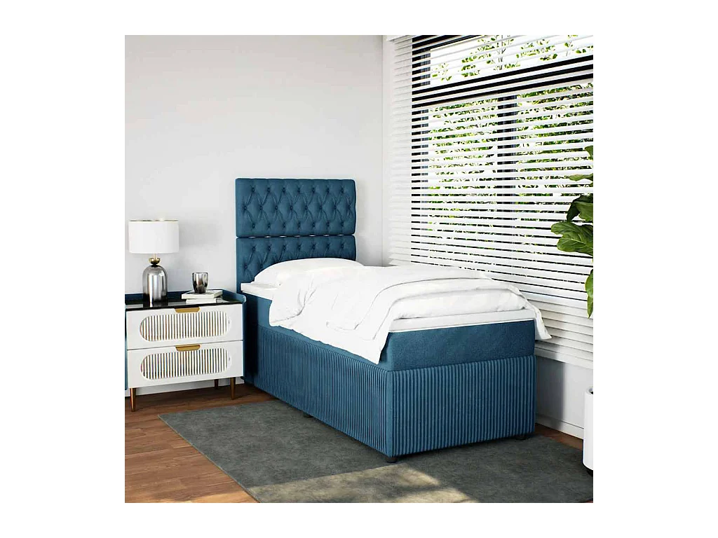 Boxspring met matras fluweel blauw 90x190 cm