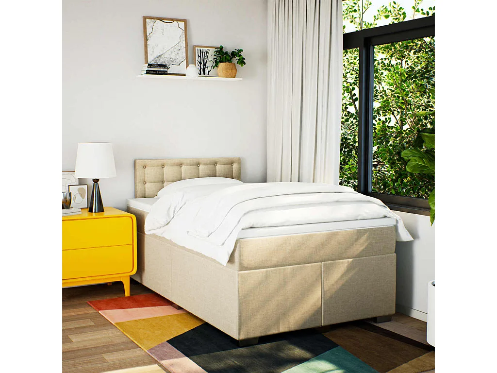 Cama boxspring com colchão 120x190 cm tecido cor creme