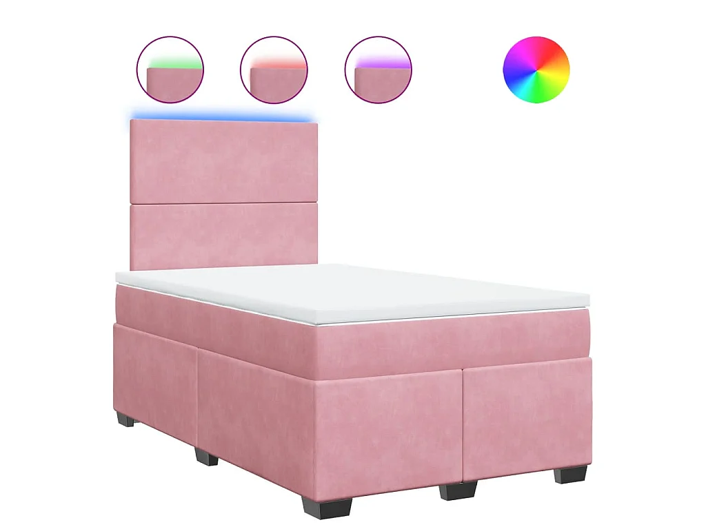 Cama box spring con colchón terciopelo rosa 120x200 cm