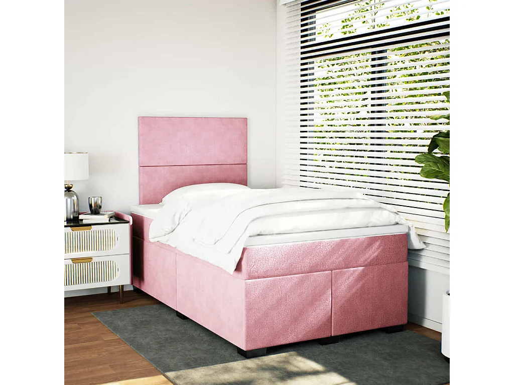 Cama box spring con colchón terciopelo rosa 120x200 cm