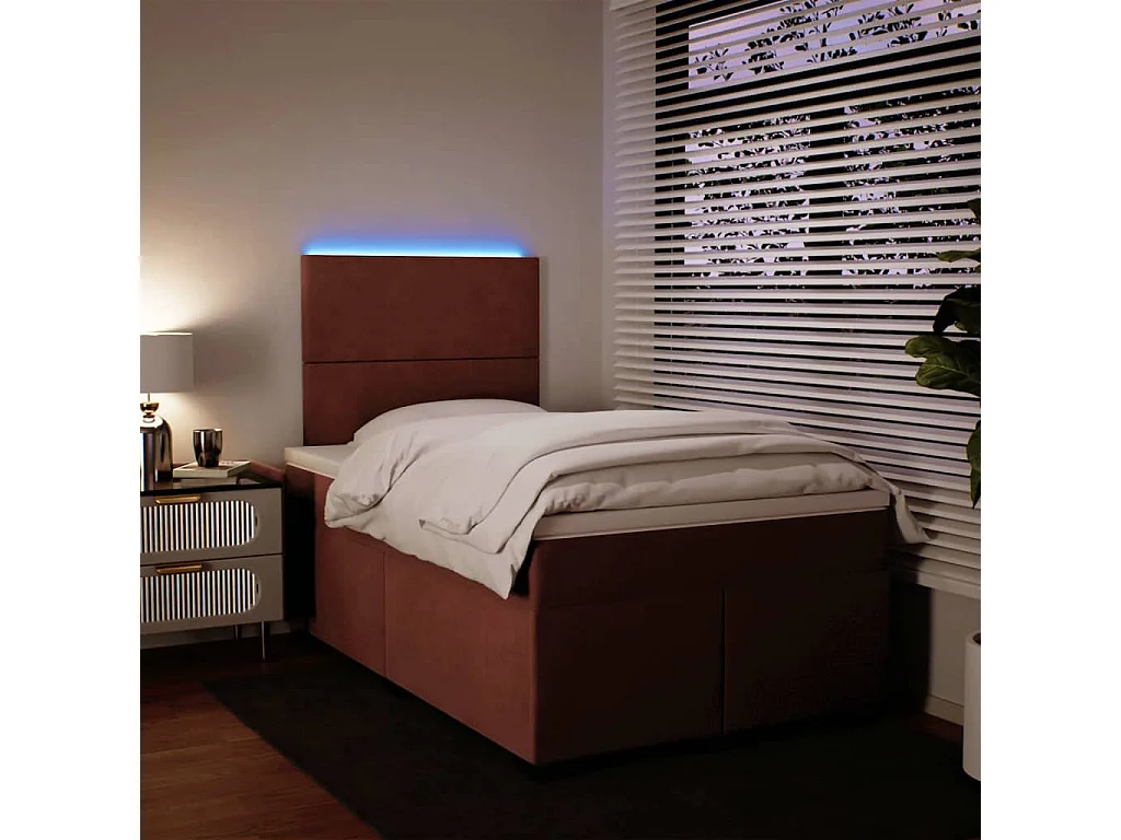 Cama box spring con colchón terciopelo rosa 120x200 cm