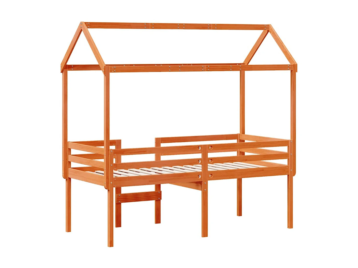 Hochbett mit Dach Wachsbraun 75x190 cm Massivholz Kiefer