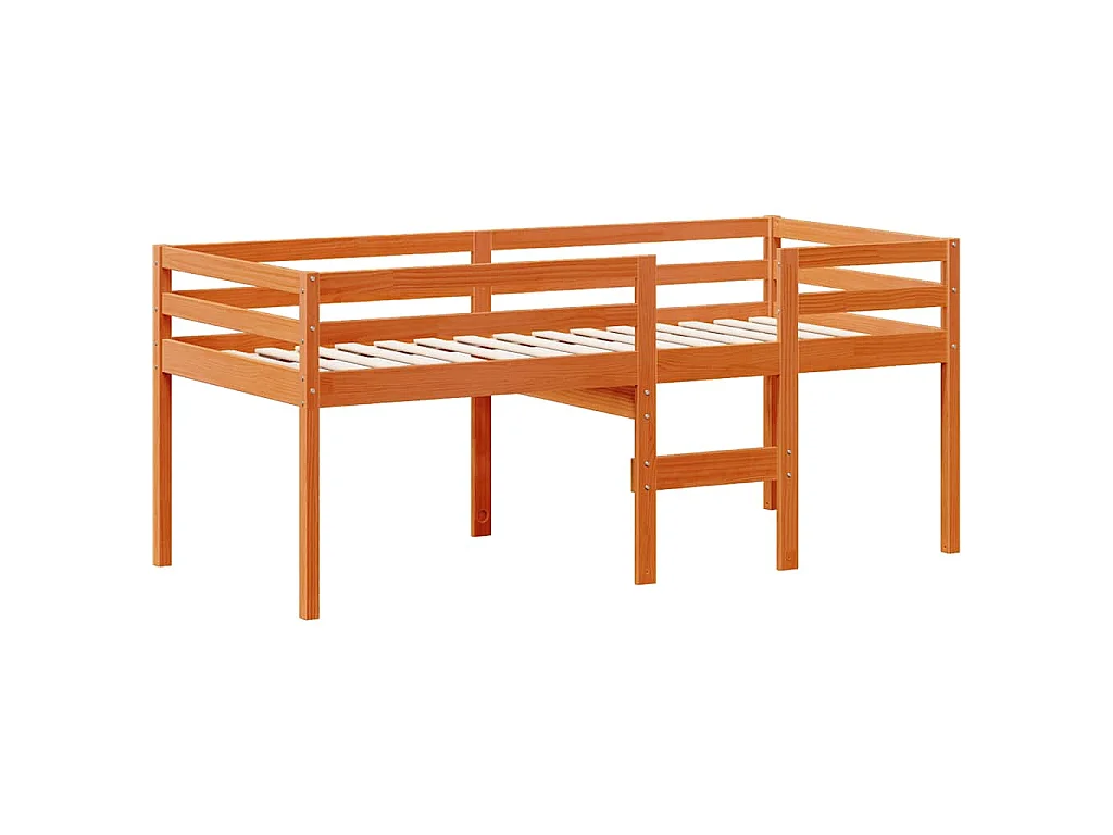 Cama alta con techo madera maciza de pino marrón cera 75x190 cm