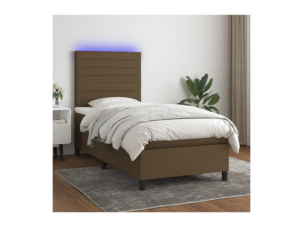 Sommier à lattes de lit et matelas et LED Marron foncé 90x190cm