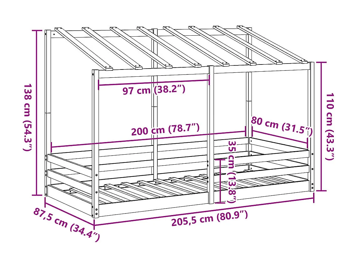 Kinderbed met bedhuis 80x200 cm massief grenenhout