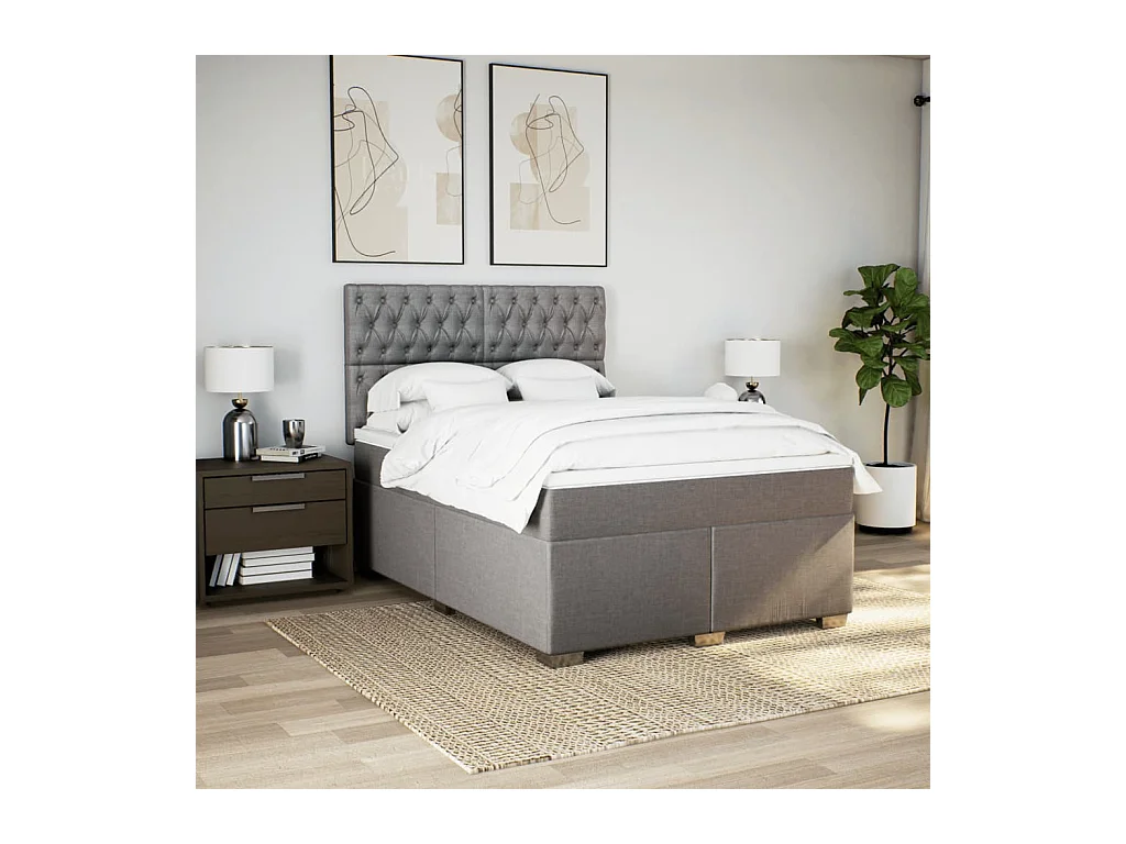 Sommier à lattes de lit avec matelas Taupe 160x200 cm Tissu