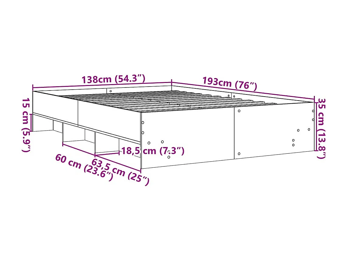 Bedframe bewerkt hout wit 135x190 cm