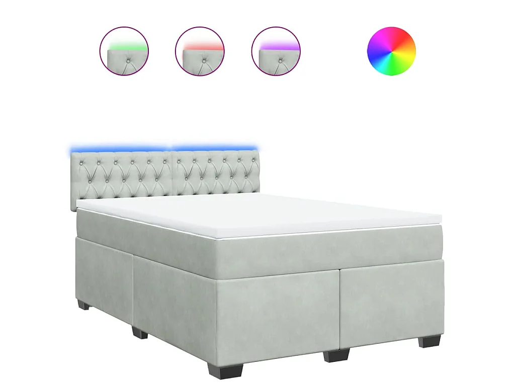 Cama box spring con colchón terciopelo gris claro 140x200 cm