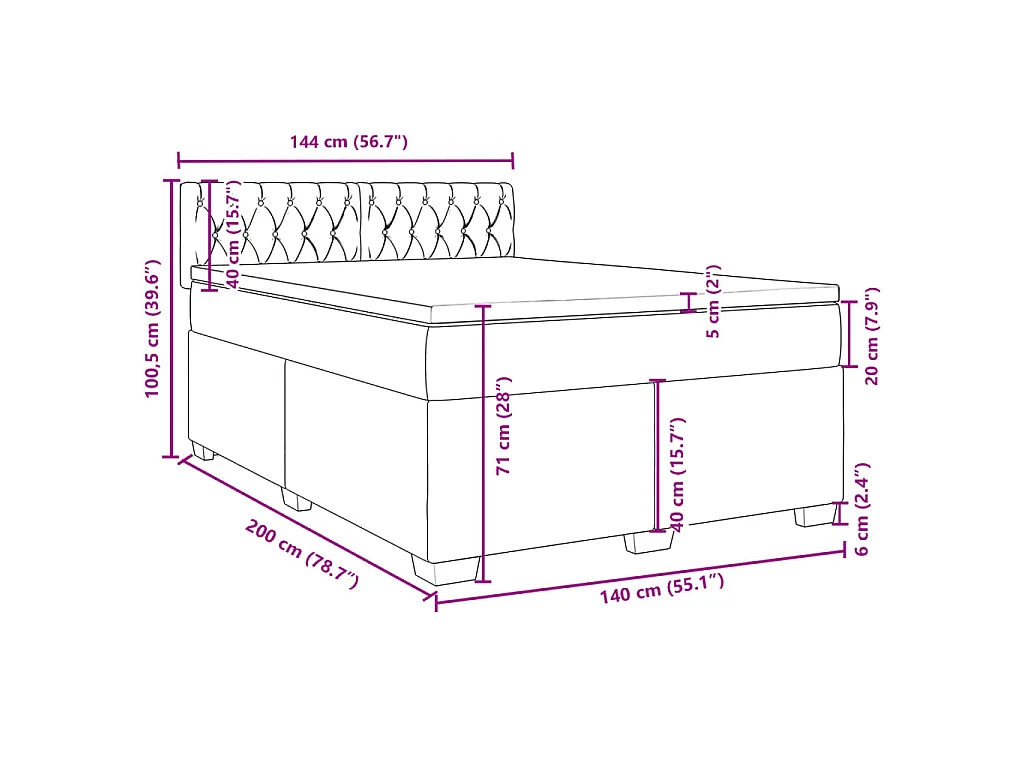 Cama box spring con colchón terciopelo gris claro 140x200 cm
