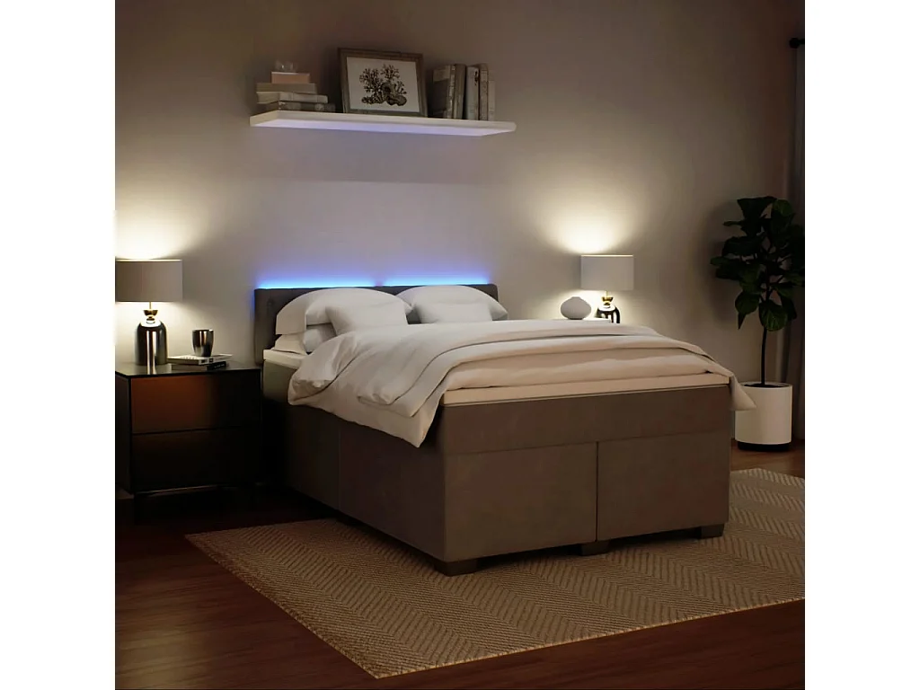 Cama box spring con colchón terciopelo gris claro 140x200 cm