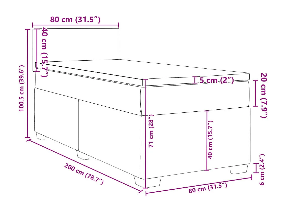 Sommier à lattes de lit avec matelas Crème 80x200 cm Tissu