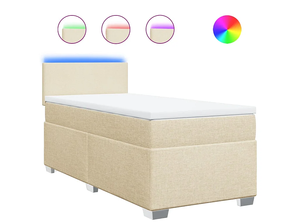 Cama box spring con colchón tela color crema 80x200 cm