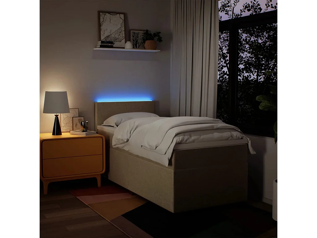 Cama box spring con colchón tela color crema 80x200 cm