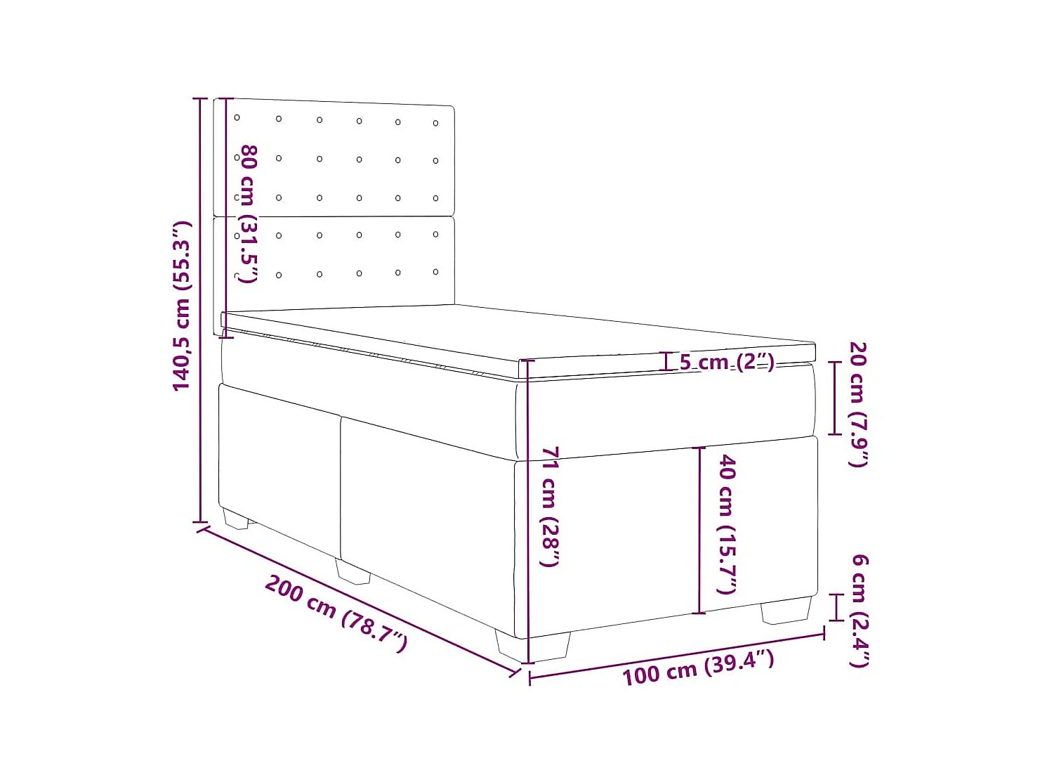 Boxspringbett mit Matratze Hellgrau 100x200 cm Samt