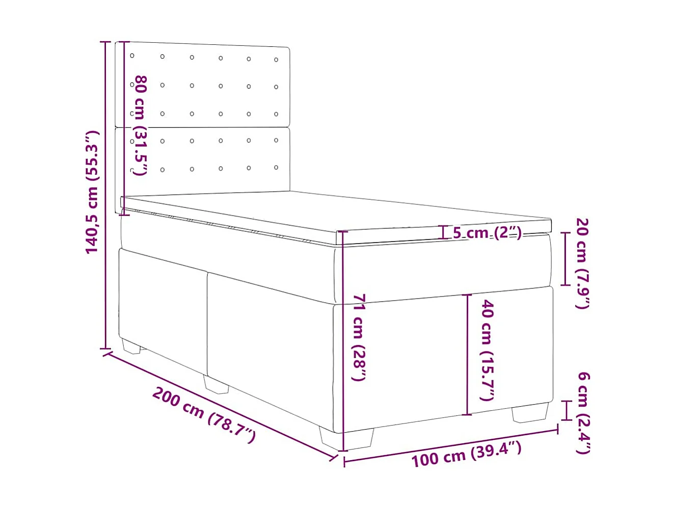 Boxspringbett mit Matratze Hellgrau 100x200 cm Samt