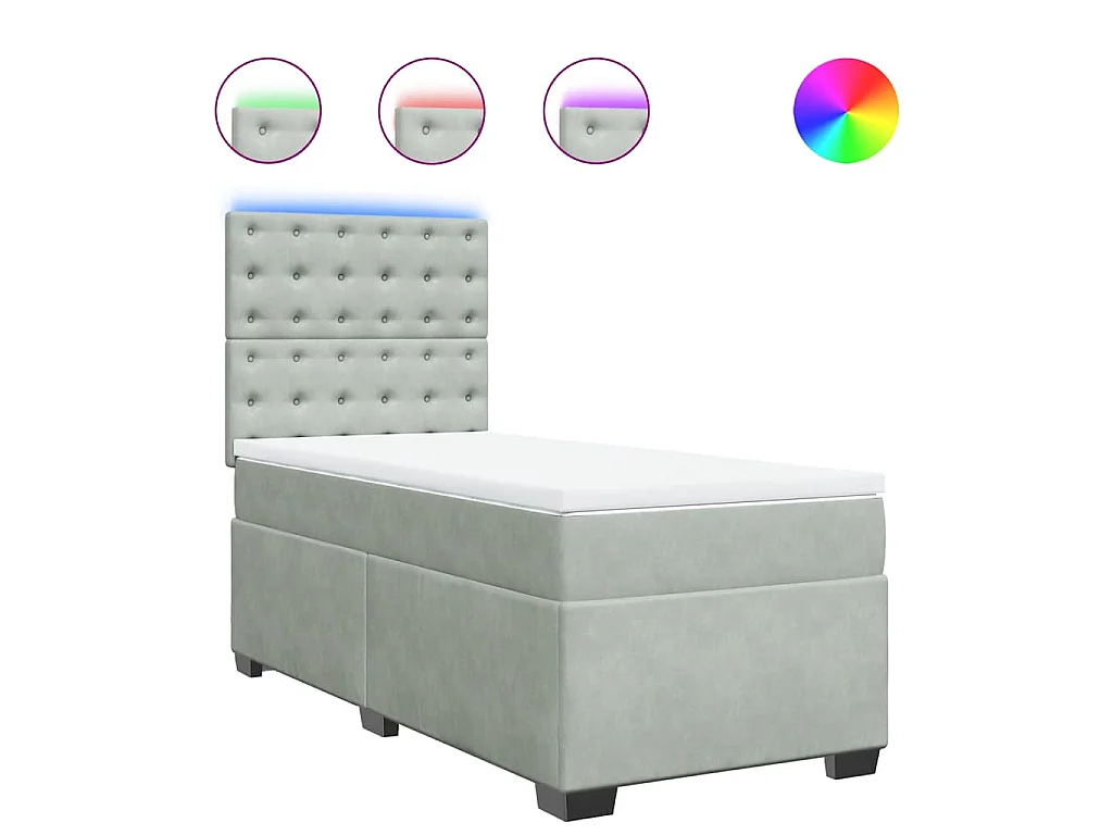 Giroletto a Molle con Materasso Grigio Chiaro 100x200cm Velluto