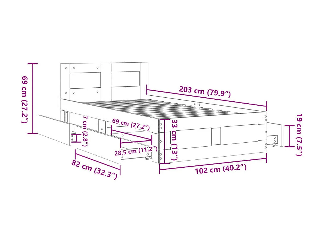 Giroletto con Testiera Rovere Fumo 100x200 cm Legno Multistrato