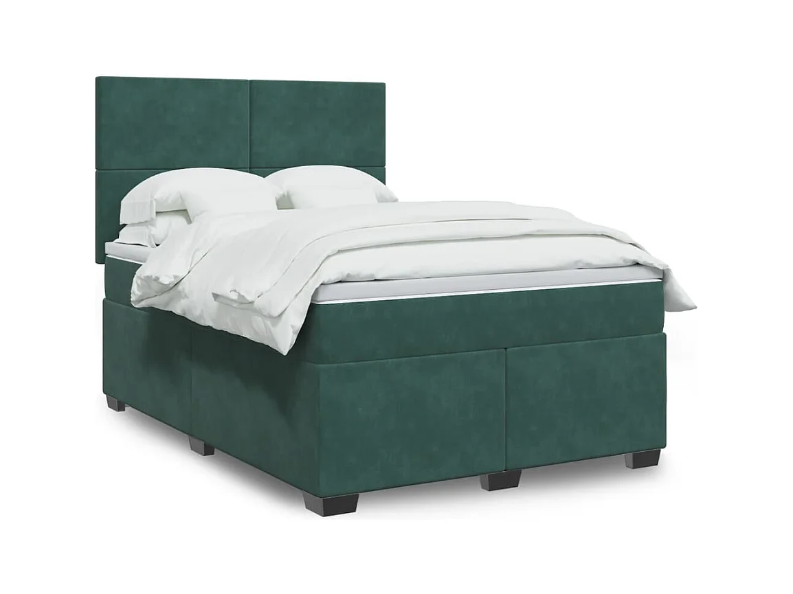 Giroletto a Molle con Materasso Verde Scuro 140x200 cm Velluto