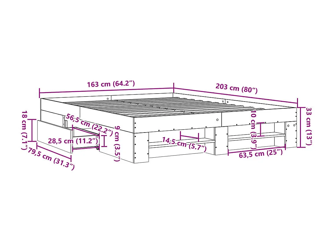 Bedframe zonder matras 160x200 cm spaanplaat betongrijs
