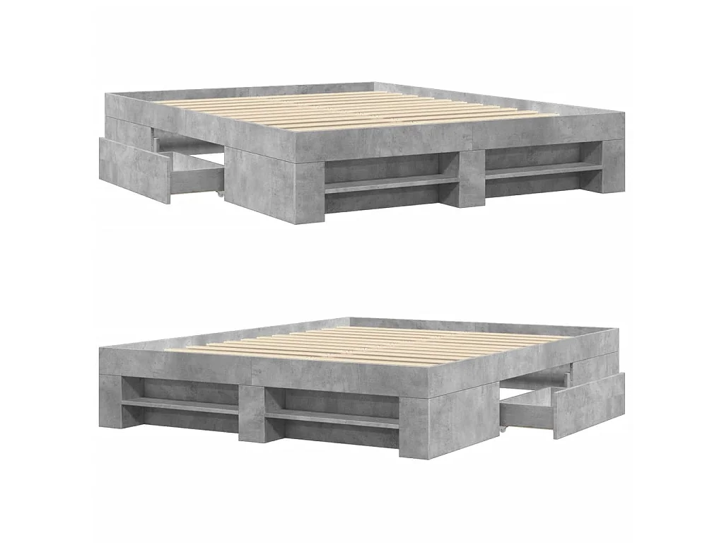 Cadre de lit sans matelas gris béton 160x200 cm bois ingénierie