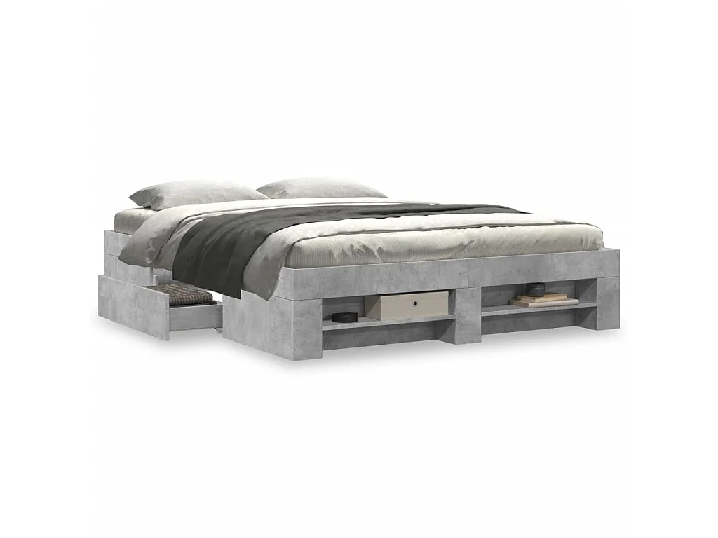 Cadre de lit sans matelas gris béton 160x200 cm bois ingénierie