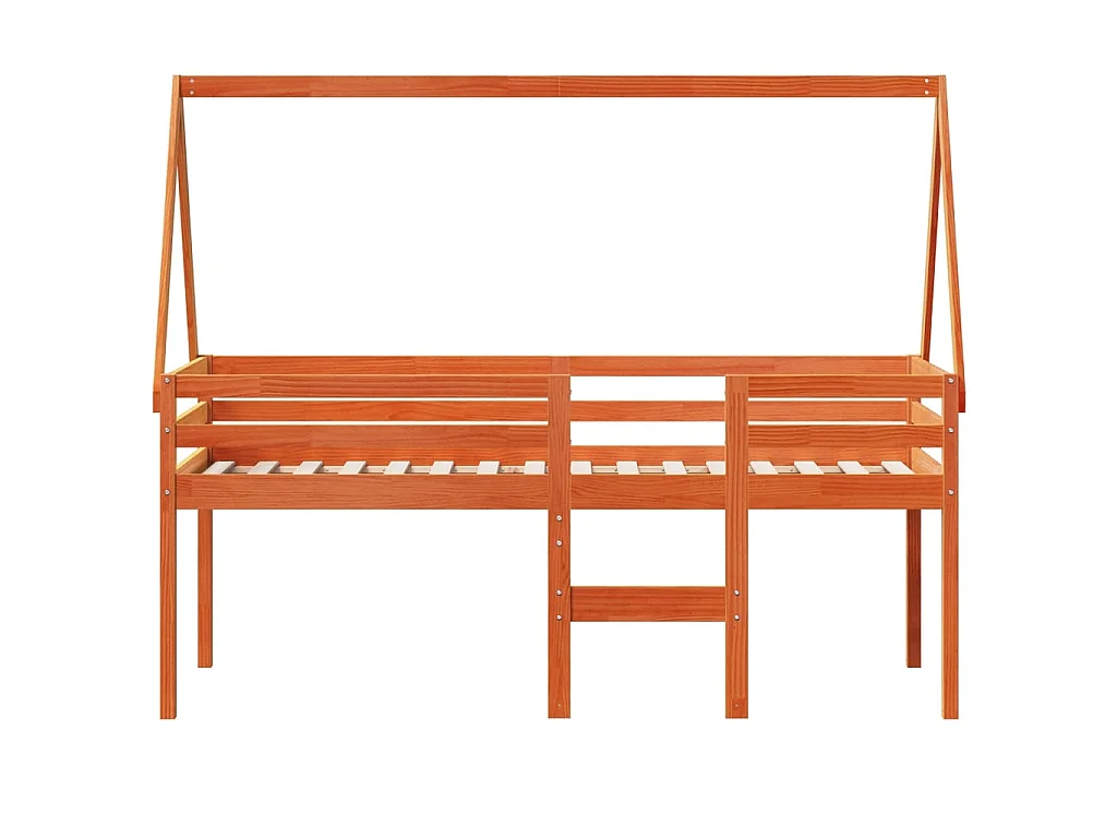 Letto a Soppalco con Tetto Cera 90x190cm Legno Massello di Pino