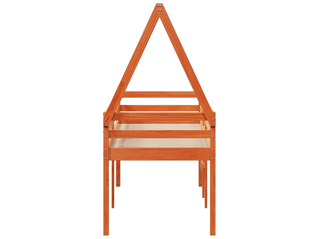Letto a Soppalco con Tetto Cera 90x190cm Legno Massello di Pino