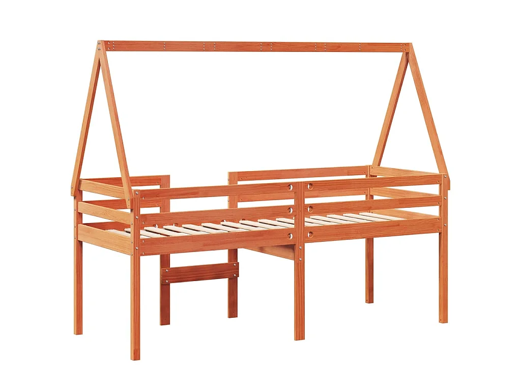 Letto a Soppalco con Tetto Cera 90x190cm Legno Massello di Pino