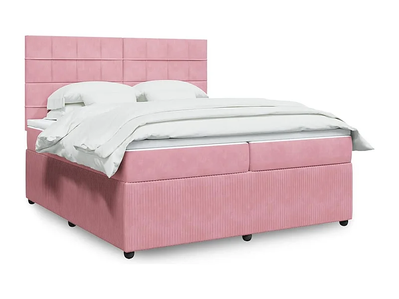 Cama box spring con colchón terciopelo rosa 200x200 cm