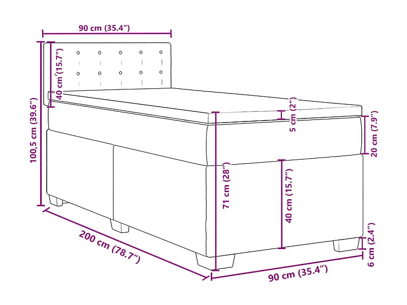 Boxspringbett mit Matratze Schwarz 90x200 cm Kunstleder
