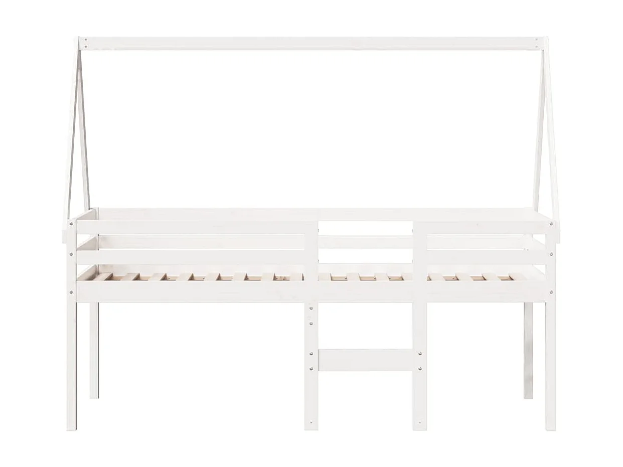Letto a Soppalco con Tetto Bianco 90x190 cm in Legno di Pino