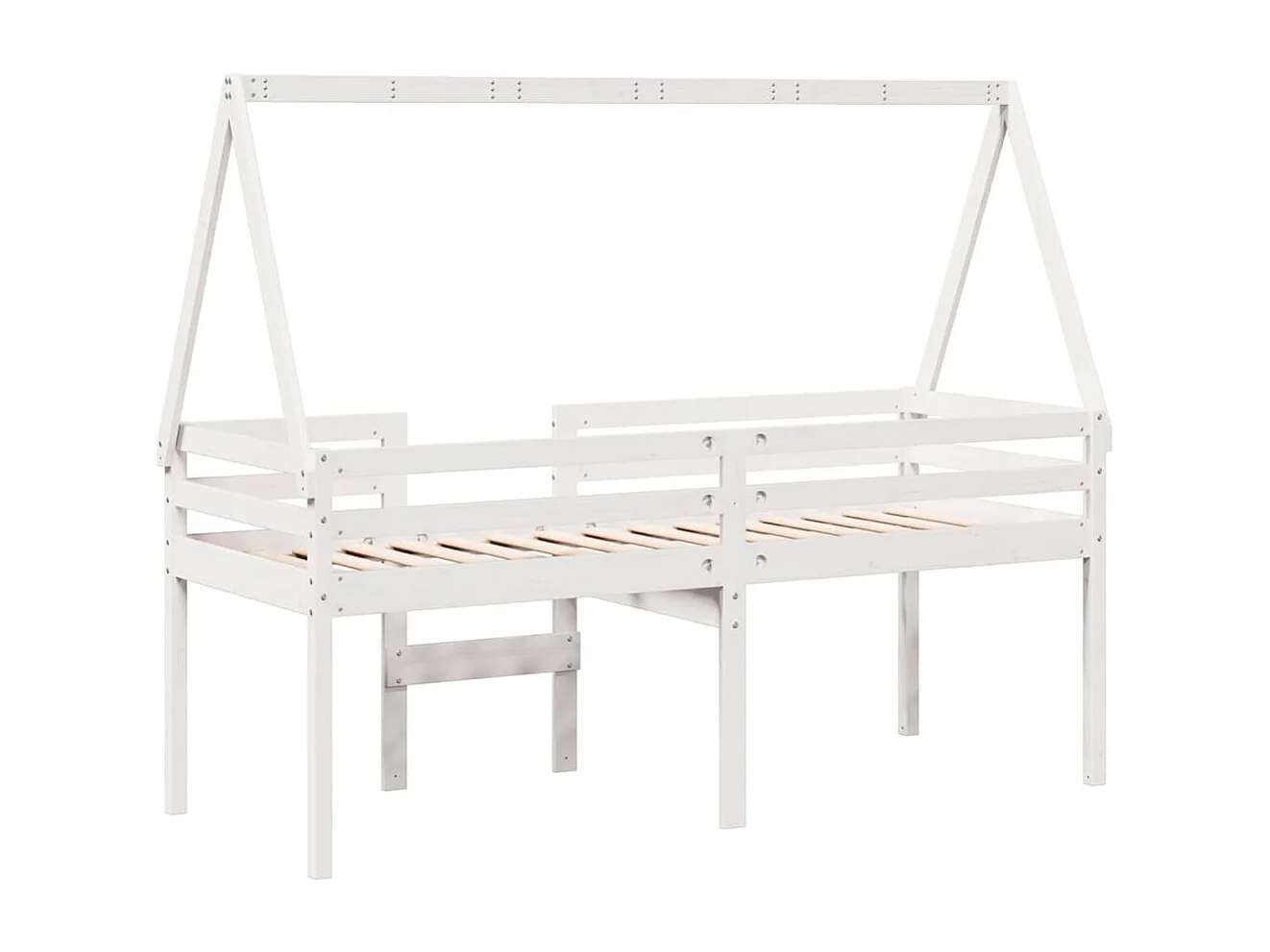 Letto a Soppalco con Tetto Bianco 90x190 cm in Legno di Pino