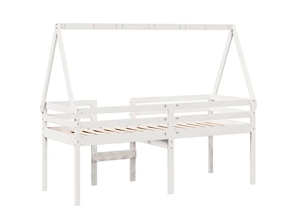 Lit haut sans matelas blanc 90x190 cm bois de pin massif