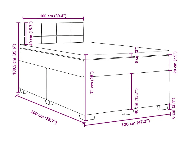 Cama box spring con colchón tela gris oscuro 120x200 cm