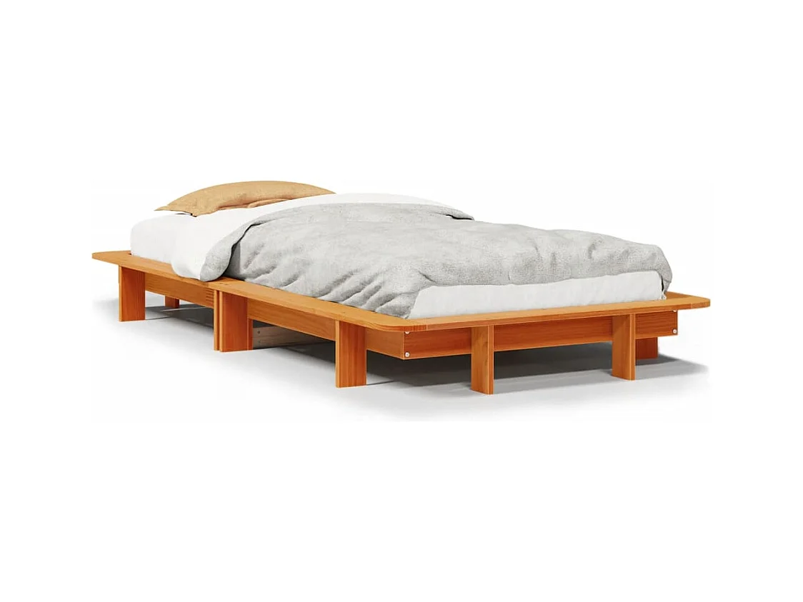 Bedframe zonder matras massief grenenhout wasbruin 90x200 cm