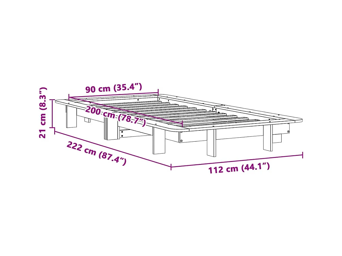 Bedframe zonder matras massief grenenhout wasbruin 90x200 cm