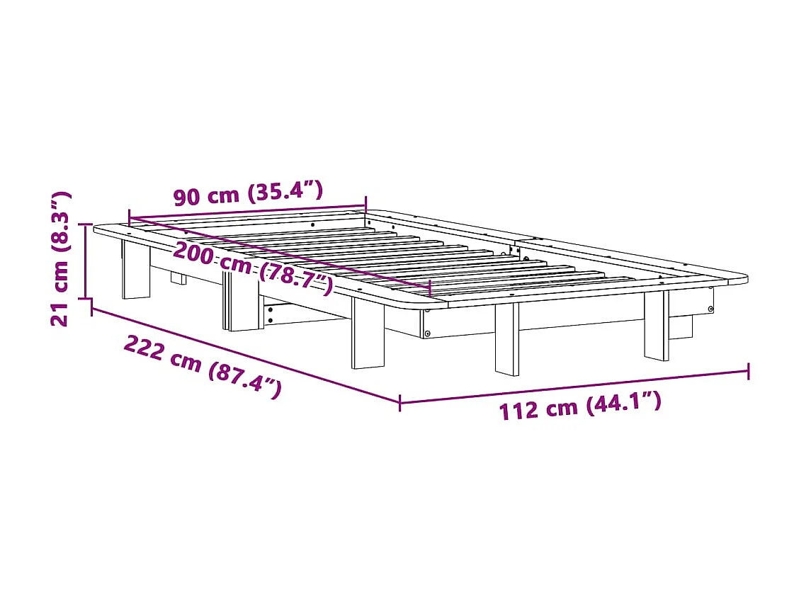 Cadre de lit sans matelas cire marron 90x200 cm bois pin massif