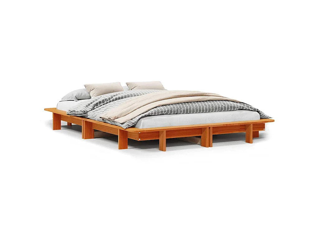 Cadre de lit sans matelas cire marron 120x190cm bois pin massif
