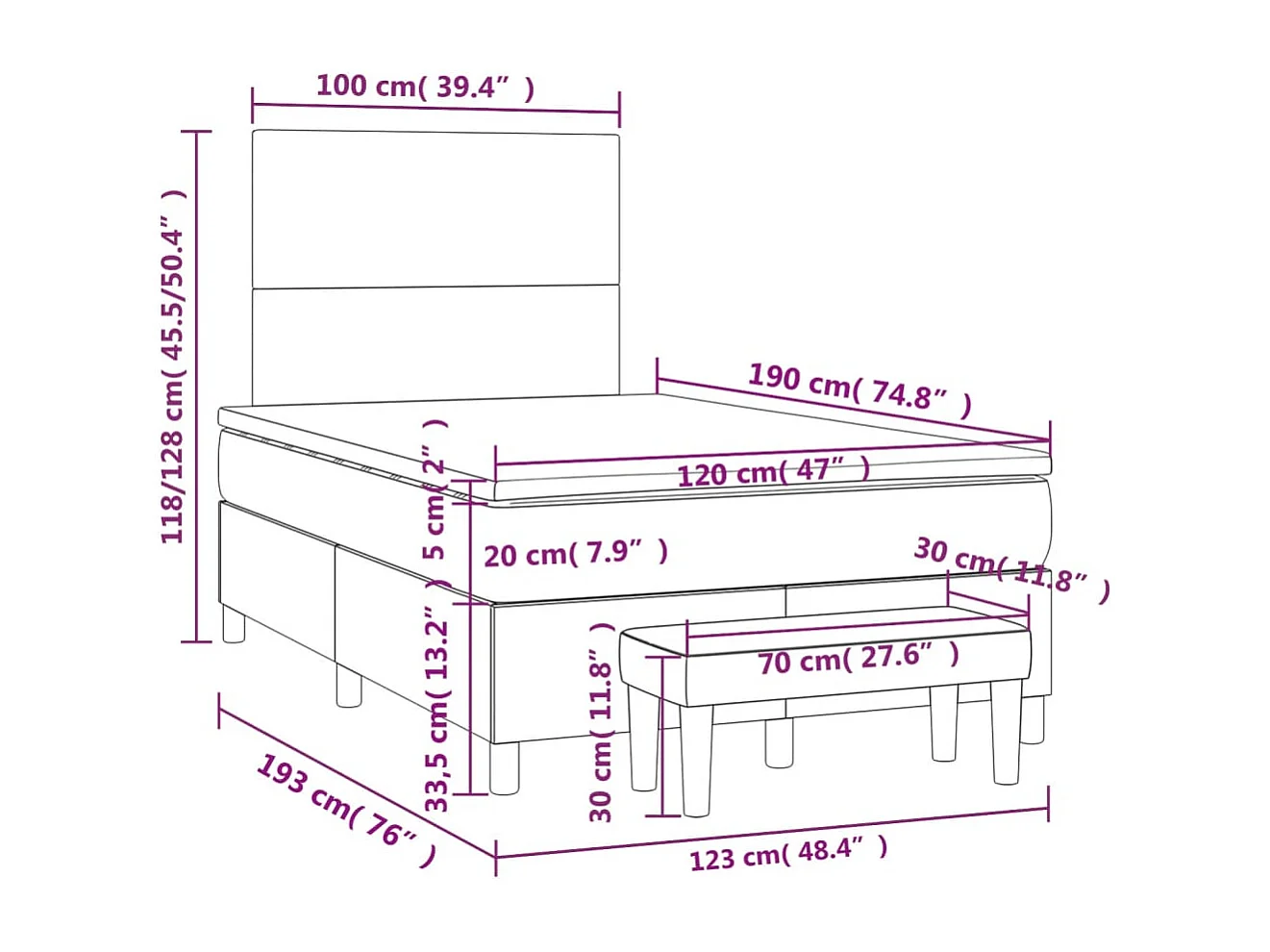 Giroletto a Molle con Materasso Cappuccino 120x190cm Similpelle