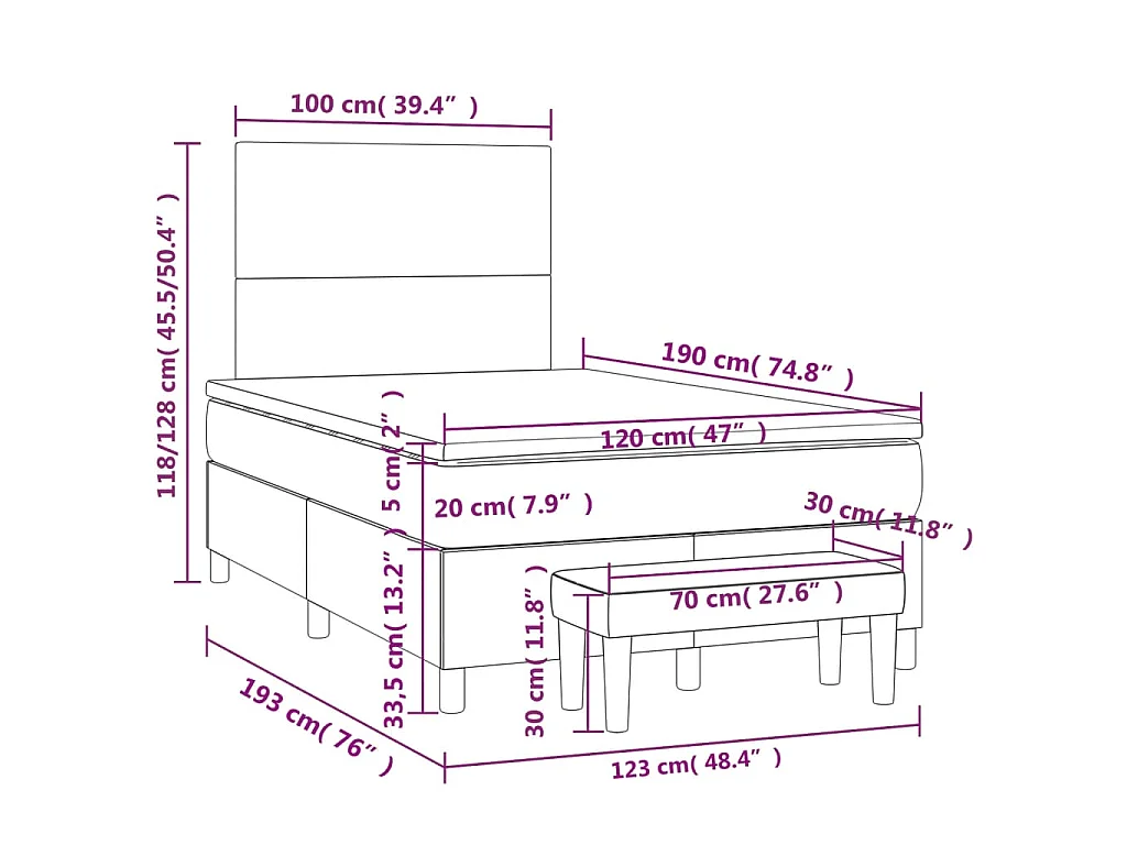 Boxspring met matras kunstleer cappuccinokleurig 120x190 cm