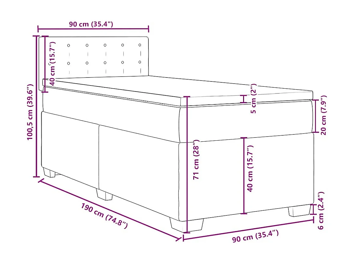 Sommier à lattes de lit avec matelas Bleu foncé 90x190 cm