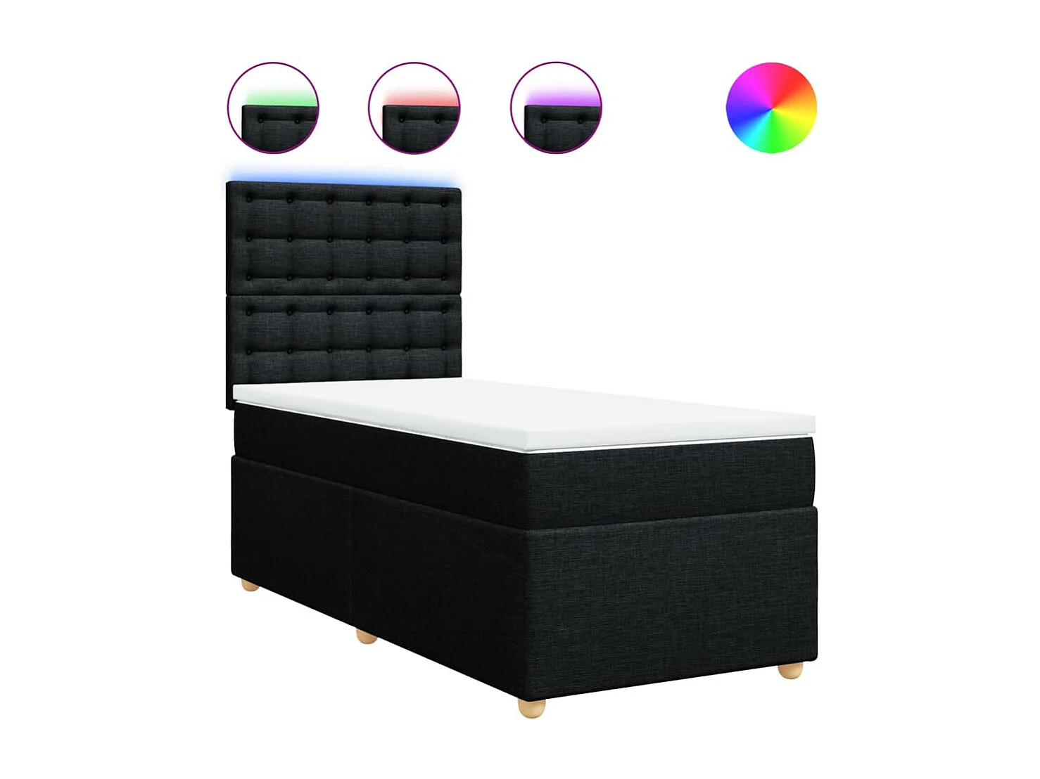 Cama box spring con colchón tela negro 100x200 cm