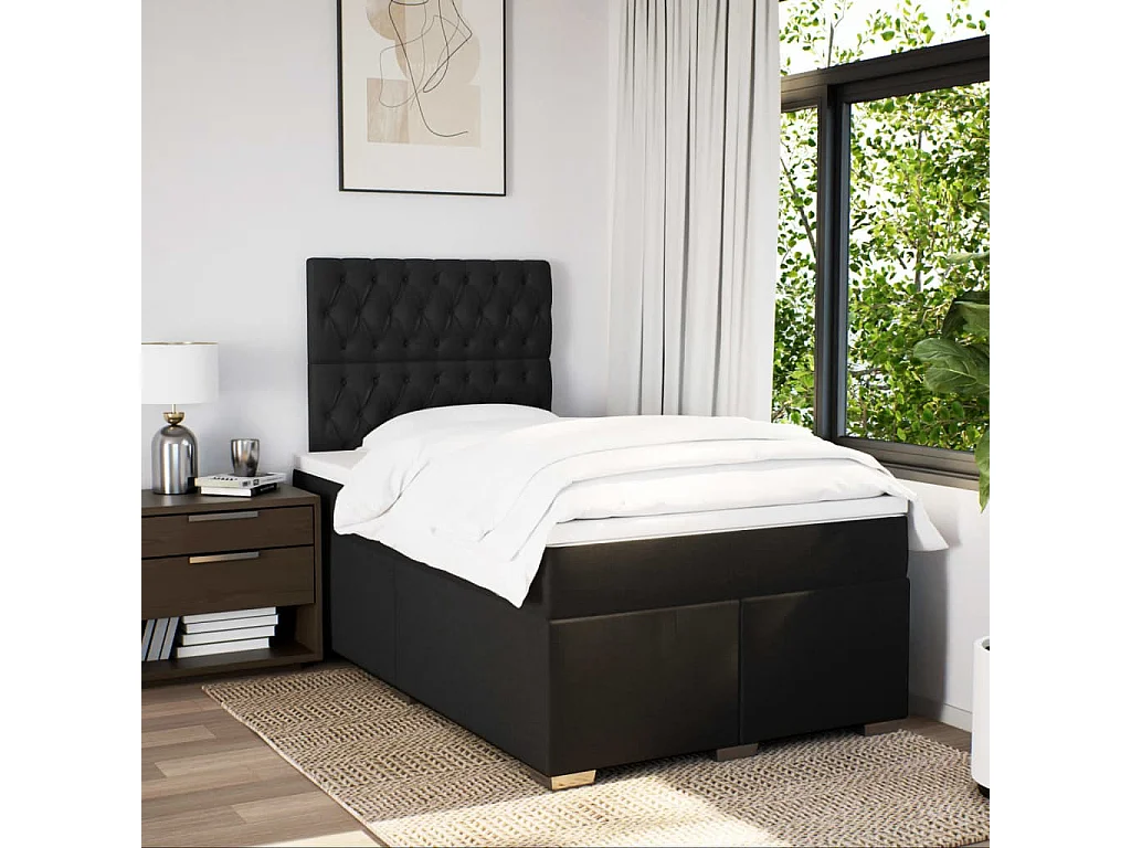 Sommier à lattes de lit avec matelas noir 120x190 cm tissu